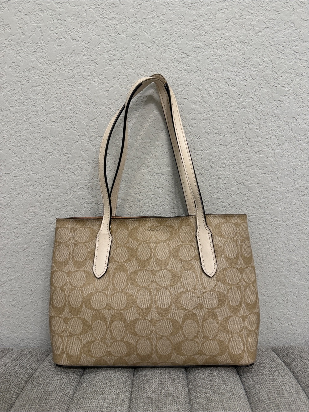 Coach Beige Signature Tote Bag with Cream Straps